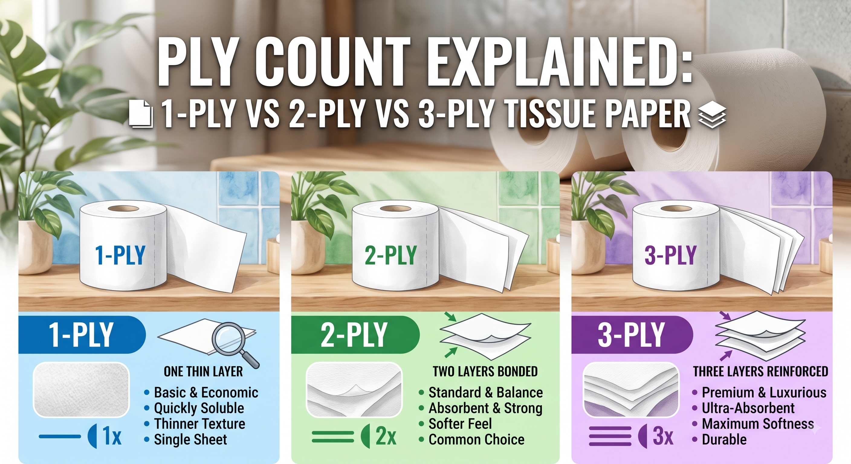 Ply Count Explained: 1-Ply vs 2-Ply vs 3-Ply Tissue Paper