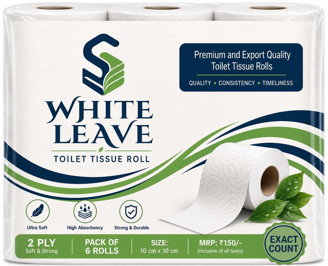 White Leave premium toilet tissue roll pack